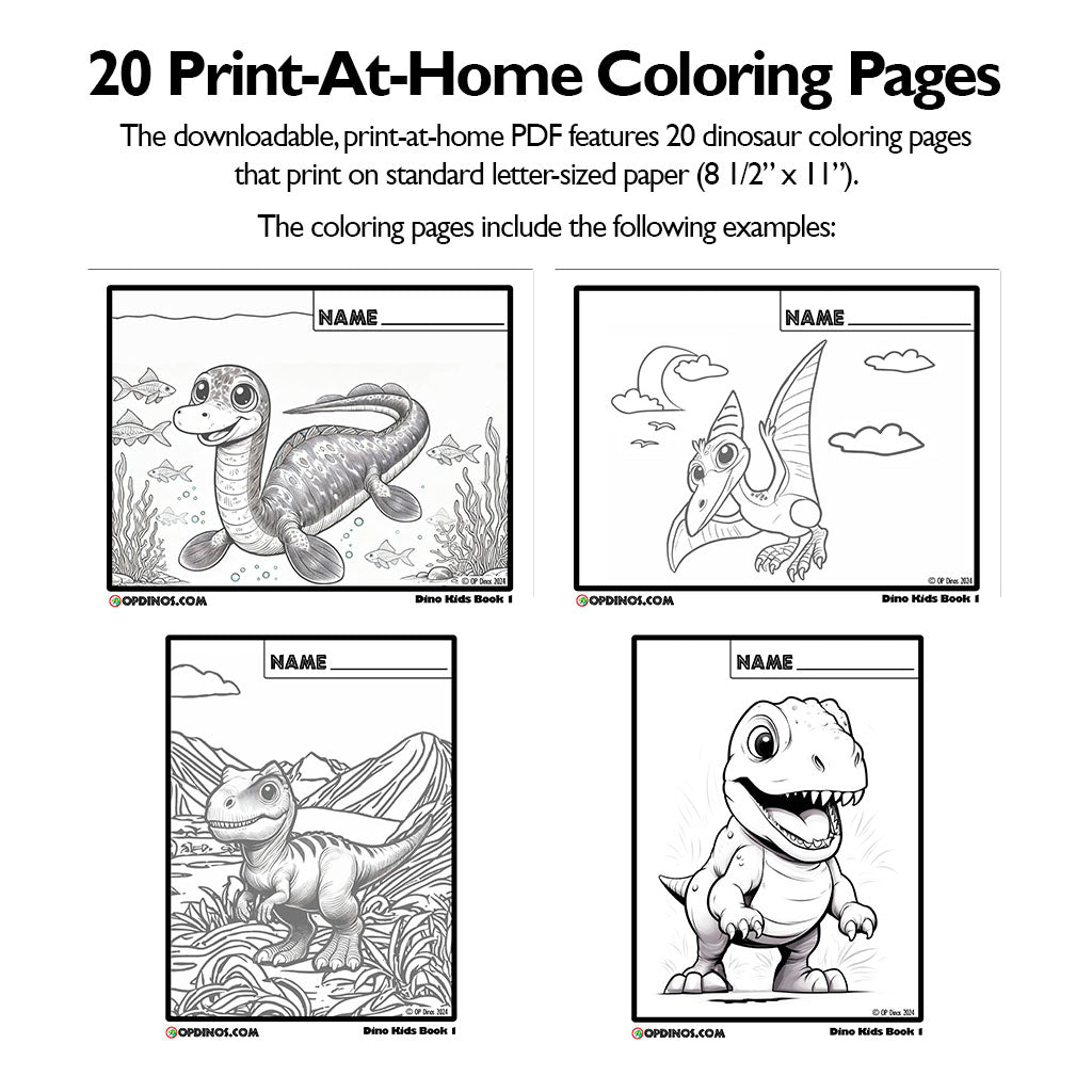 Dino Kids Coloring Pages: Book 1